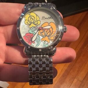 Bertha women’s watch, stainless steel, floral pattern, used